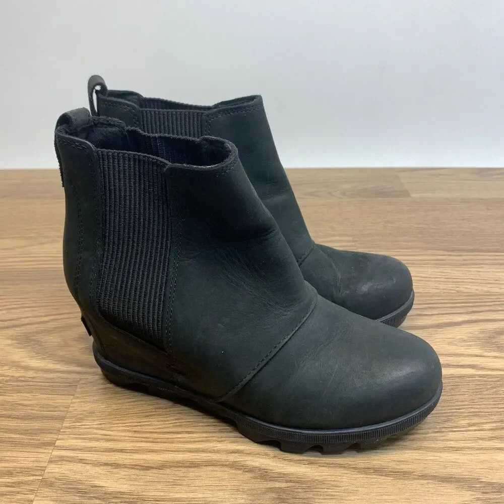 Sorel Joan Of Arctic II Boots Womens Size 7 Black Wedge Chelsea Casual Walking‎